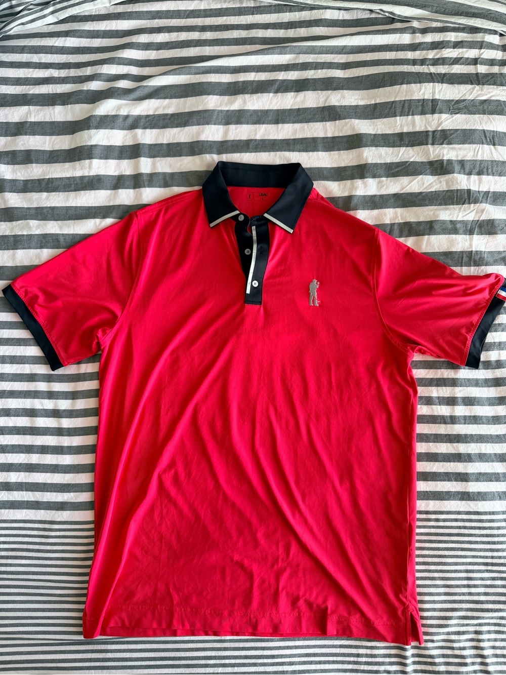 Men's L USAG Red Polo Shirt with Contrast Collar